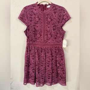 Altar’d State Floral Lace Dress L Mauve Cap Sleeve NWT